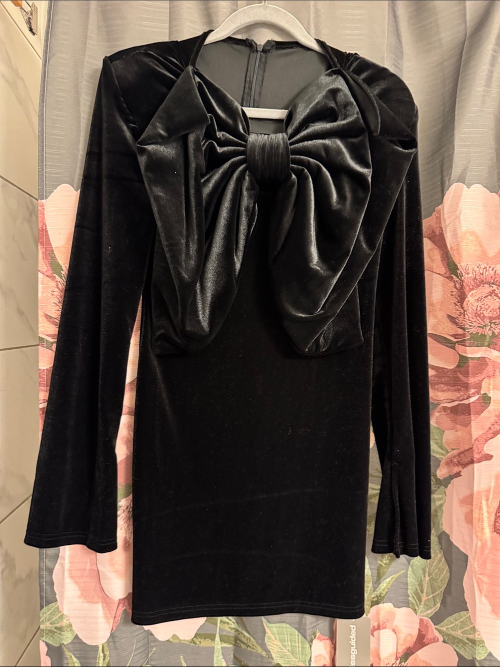 Missguided Black Velvet Dress with Statement Bow